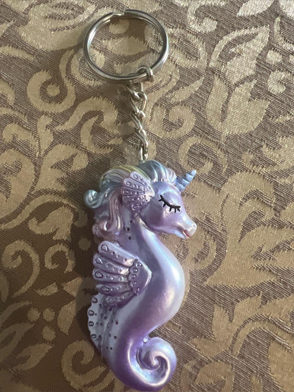 Pastel Purple Unicorn Seahorse Keychain  Beach Ocean